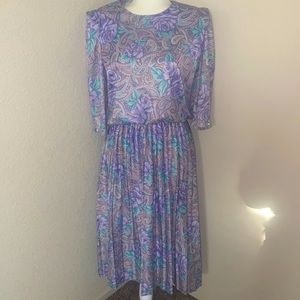 Vtg MCS Ltd Floral Midi Dress with a Pleated Skirt SZ 8/10